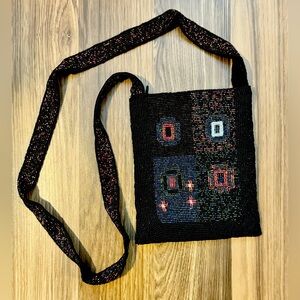 Vintage Seed Beaded Multi Colored Zip Top Crossbody Handbag